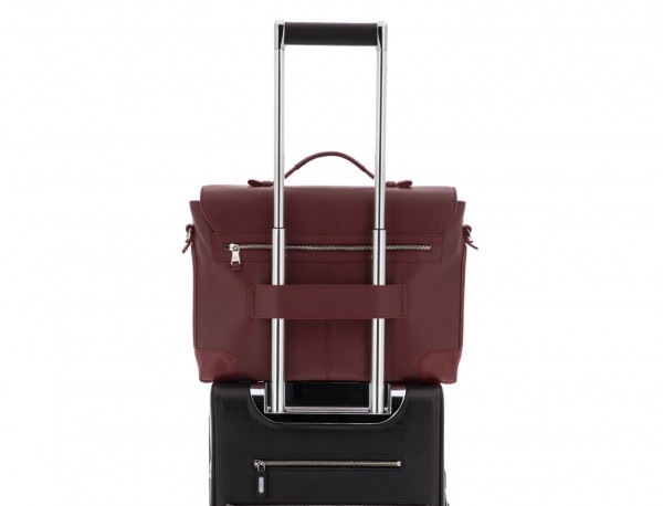 leather briefbag with flap in burgundy trolley