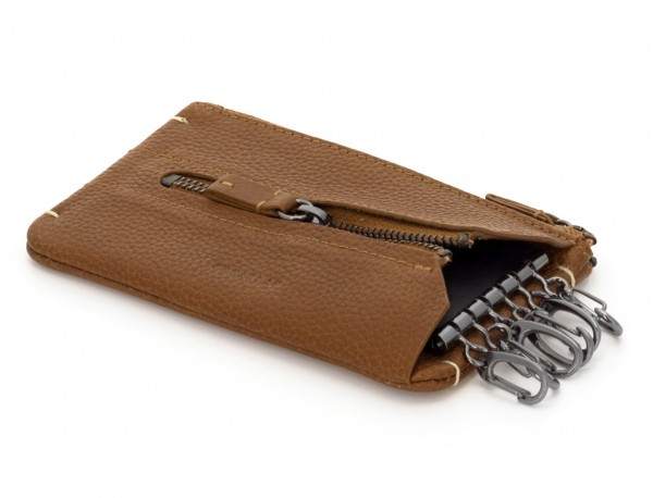Key holder wallet with coin pocket light brown inside
