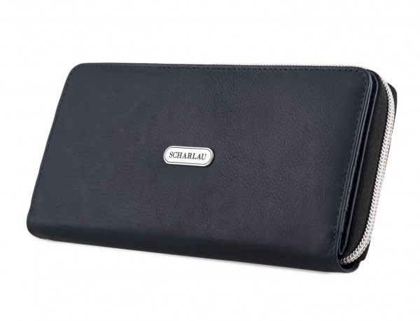 Leather women's wallet with coin pocket in blue side