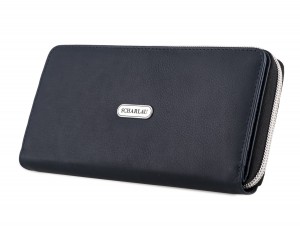 Leather women's wallet with coin pocket in blue side