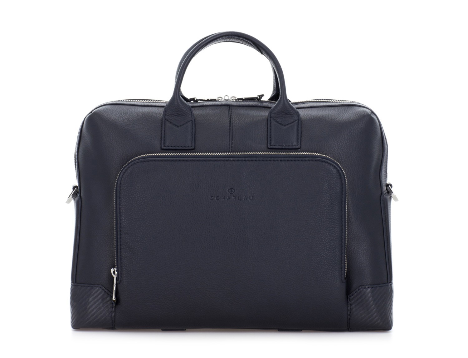 Leather briefbag in blue front