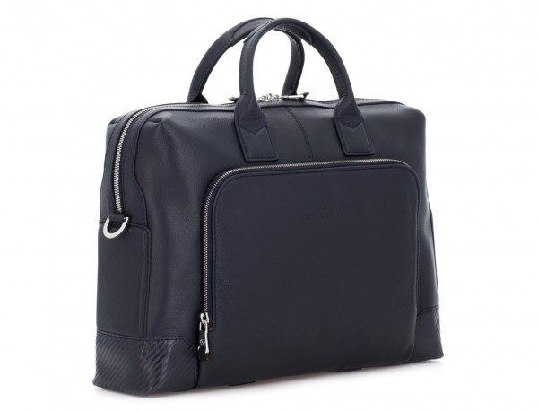 Leather briefbag in blue side